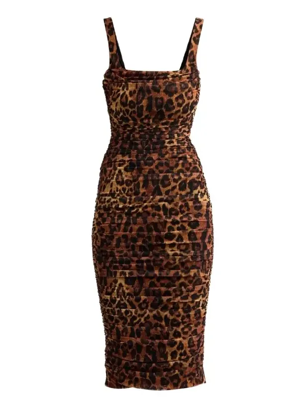 Women's Anya Leopard-Print Shirred Midi Dress Women's Anya Leopard-Print Shirred Midi Dress