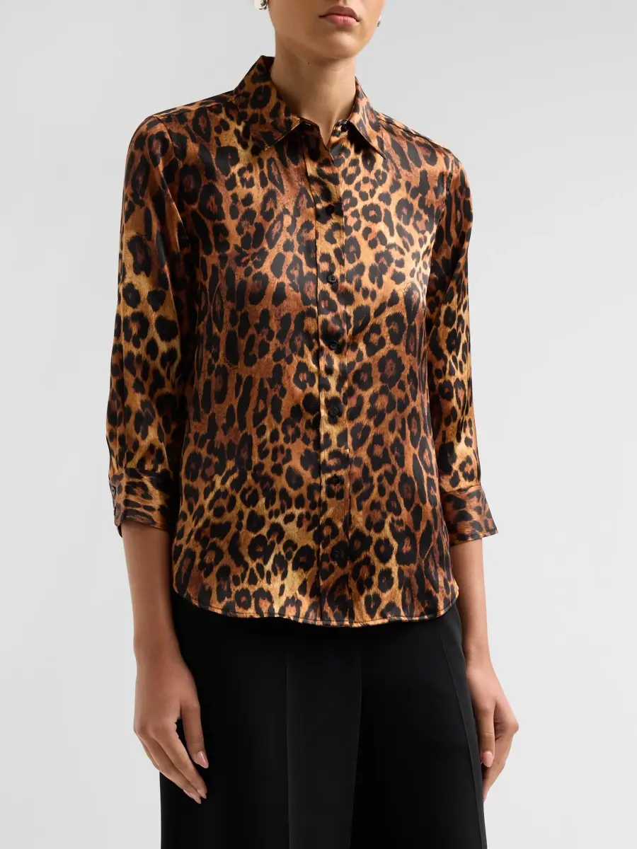 L'Agence Women's Dani Leopard-Print Silk Blouse | Thumbnail 4