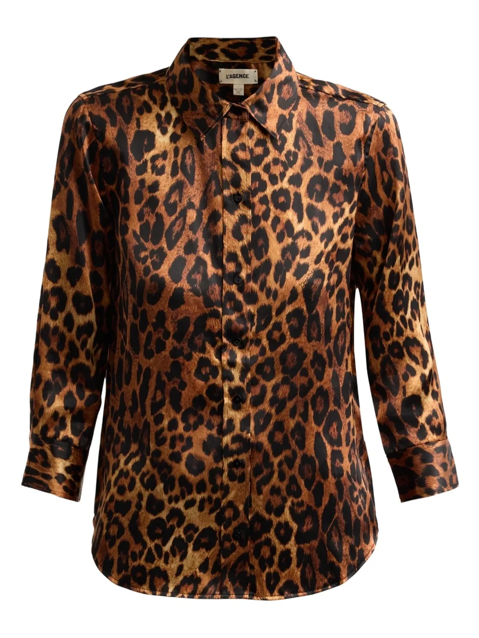 L'Agence Women's Dani Leopard-Print Silk Blouse