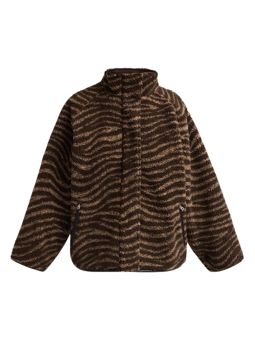 rag & bone Women's Sun Zebra-Print Sherpa Funnel Neck Jacket
