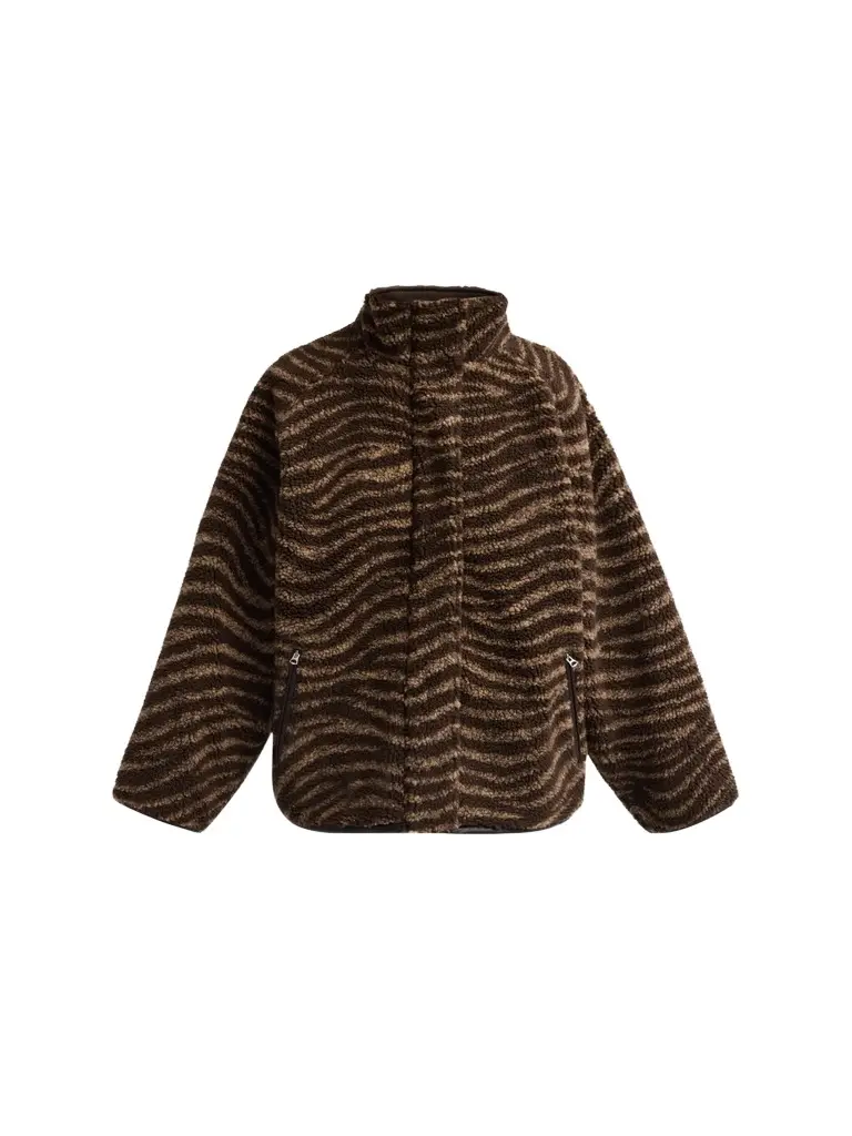 Women's Sun Zebra-Print Sherpa Funnel Neck Jacket