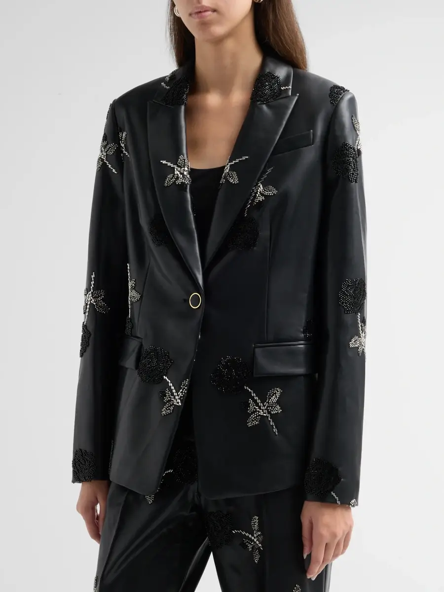 Milly Women's Avery Beaded Faux-Leather Blazer | Thumbnail 4 Milly Women's Avery Beaded Faux-Leather Blazer | Thumbnail 4