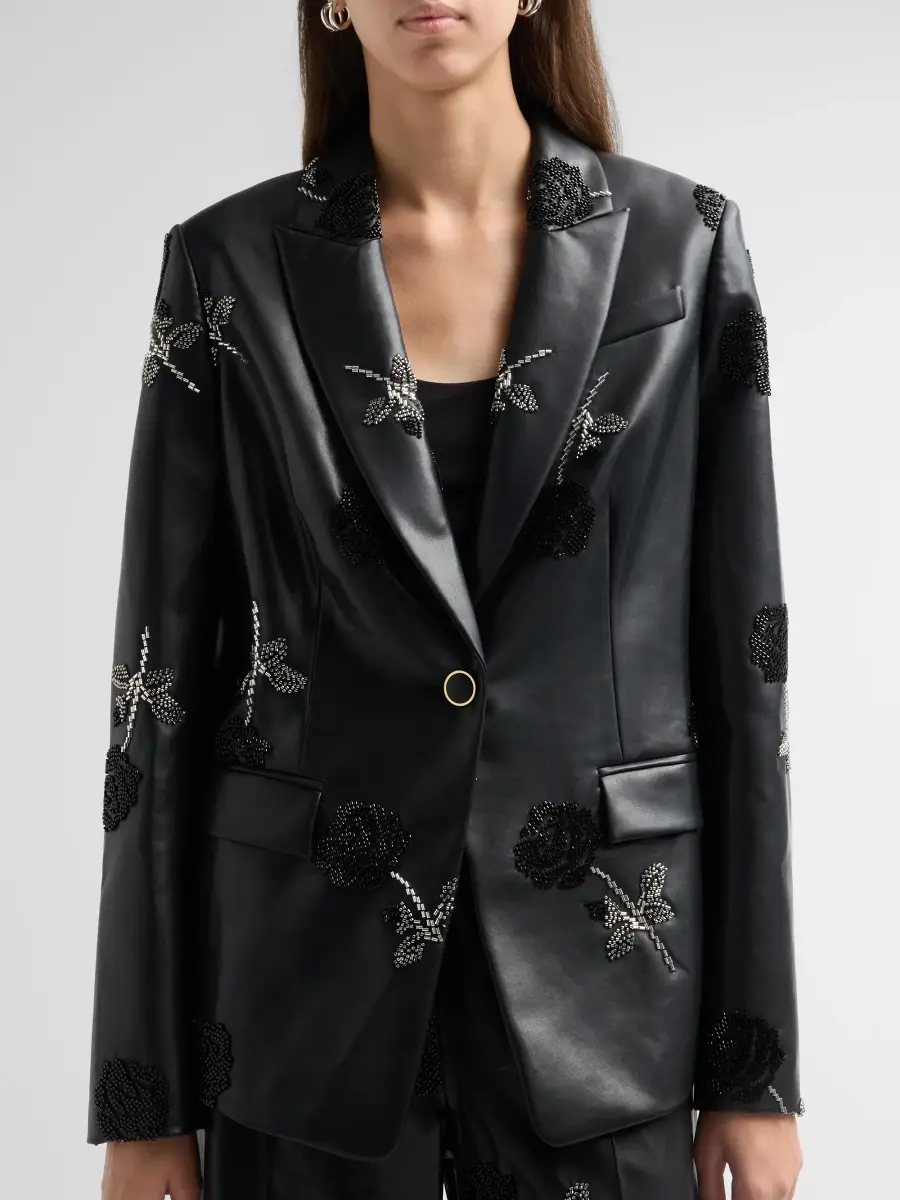 Milly Women's Avery Beaded Faux-Leather Blazer | Thumbnail 5 Milly Women's Avery Beaded Faux-Leather Blazer | Thumbnail 5