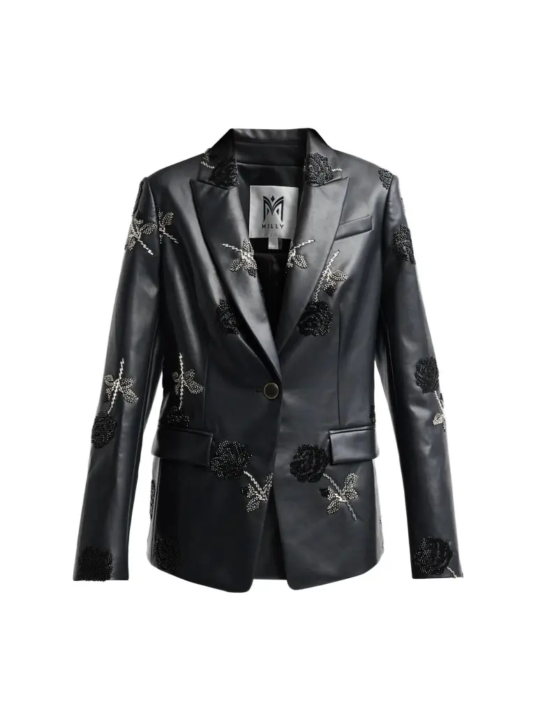 Milly Women's Avery Beaded Faux-Leather Blazer