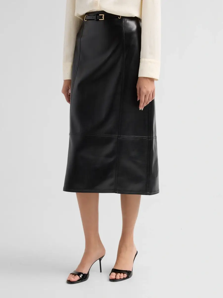 Milly Women's Nico Faux-Leather Midi Skirt | Thumbnail 4 Milly Women's Nico Faux-Leather Midi Skirt | Thumbnail 4