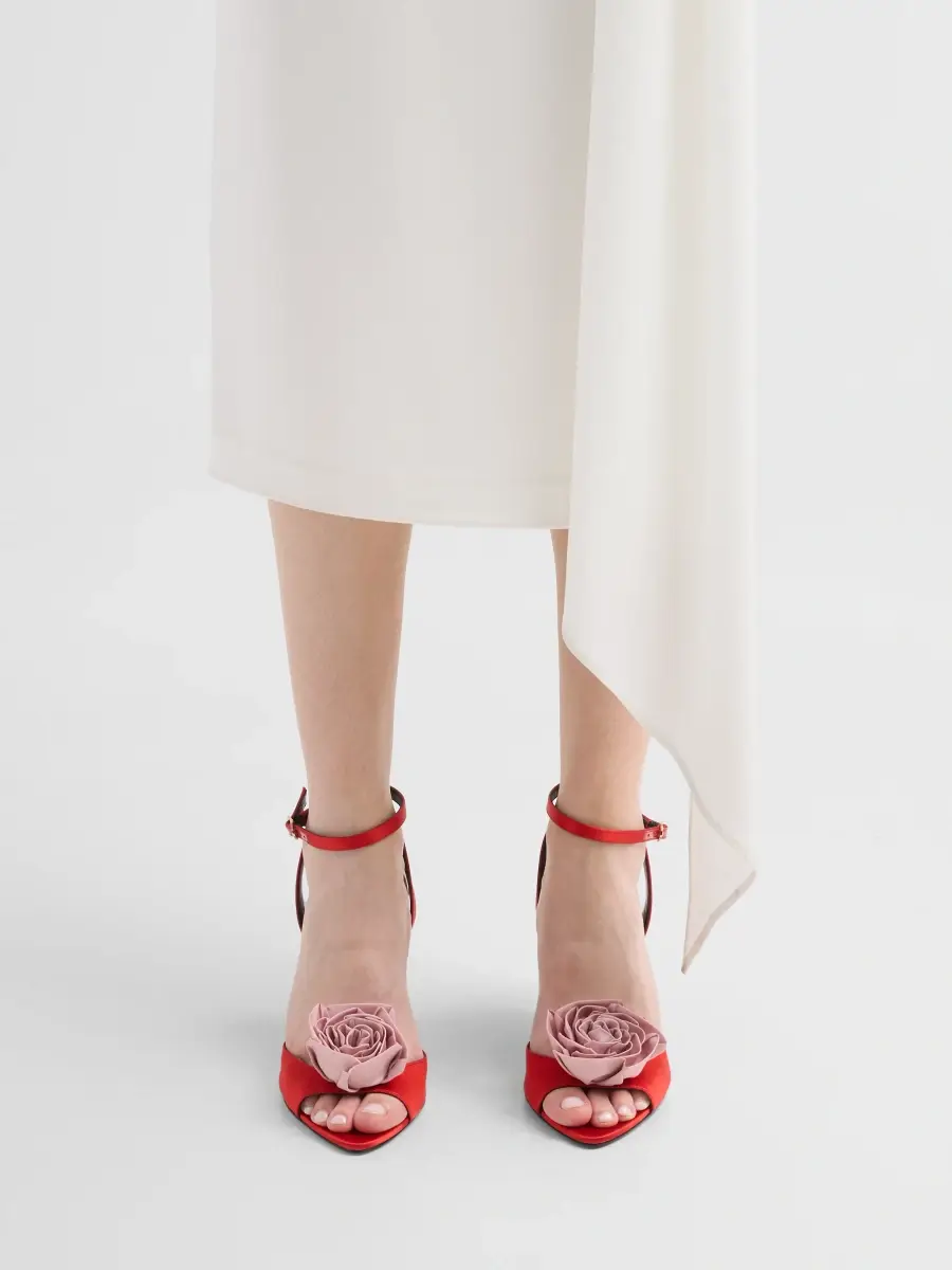 Stuart Weitzman Women's Paloma 85MM Appliqué Leather & Satin Sandals - Lipstick Red | Thumbnail 2