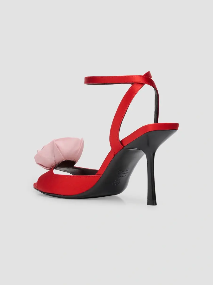 Stuart Weitzman Women's Paloma 85MM Appliqué Leather & Satin Sandals - Lipstick Red | Thumbnail 4