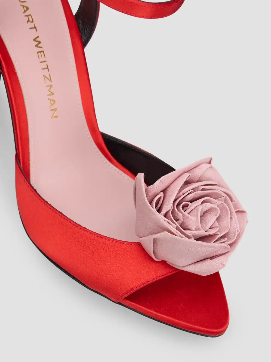 Stuart Weitzman Women's Paloma 85MM Appliqué Leather & Satin Sandals - Lipstick Red | Thumbnail 5