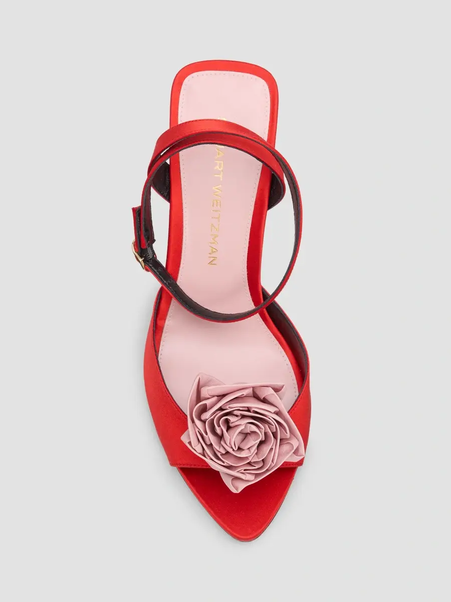 Stuart Weitzman Women's Paloma 85MM Appliqué Leather & Satin Sandals - Lipstick Red | Thumbnail 6