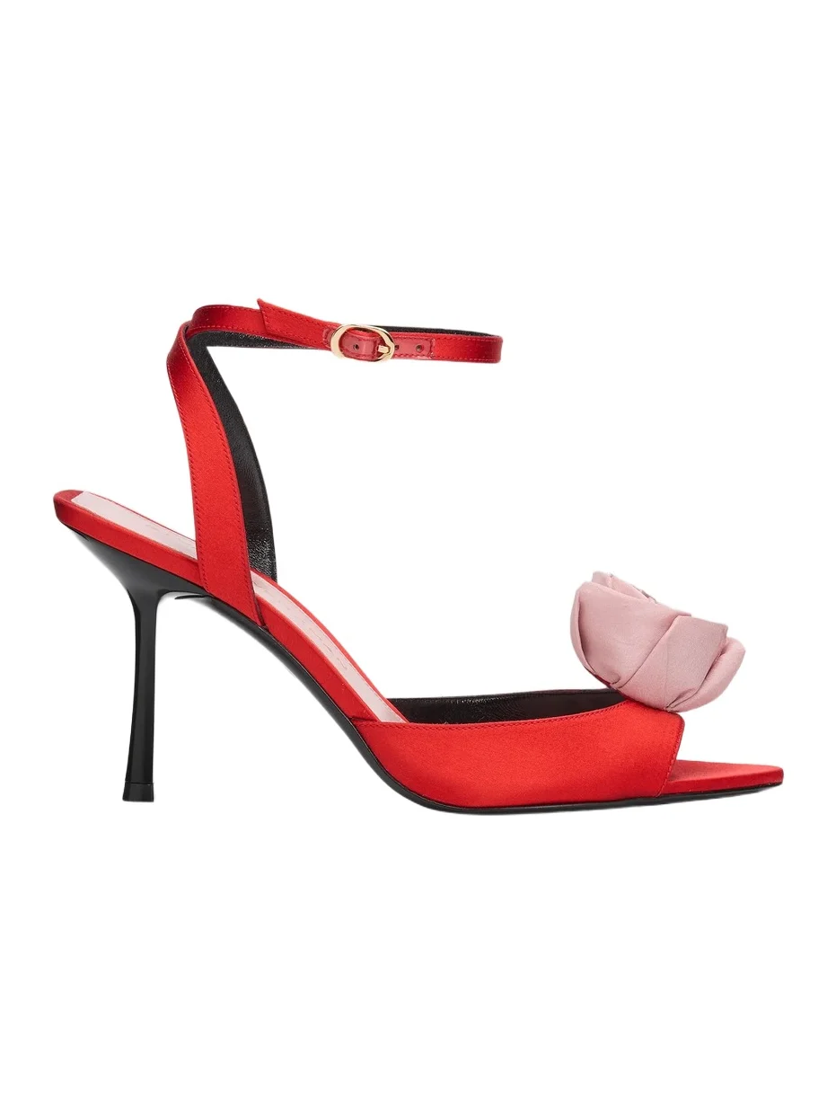 Stuart Weitzman Women's Paloma 85MM Appliqué Leather & Satin Sandals - Lipstick Red