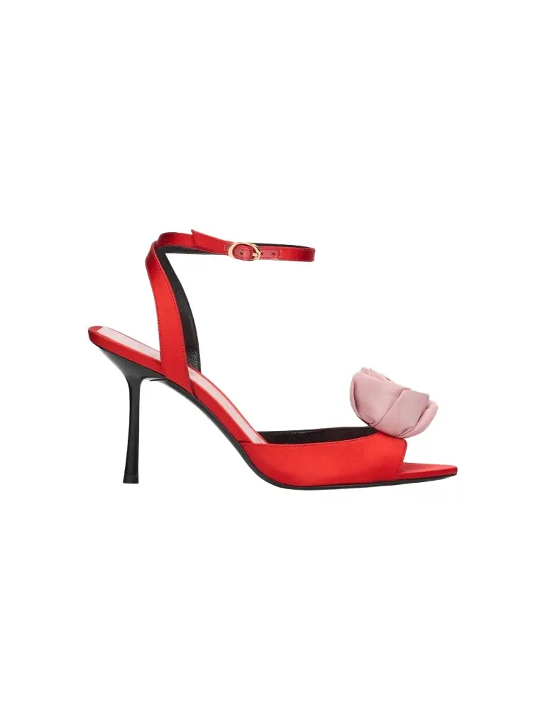 Stuart Weitzman Women's Paloma 85MM Appliqué Leather & Satin Sandals - Lipstick Red