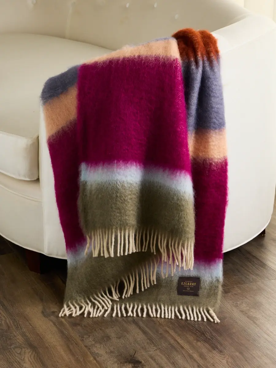 Mantas Ezcaray Matisse Striped Mohair-Wool Blend Throw Blanket