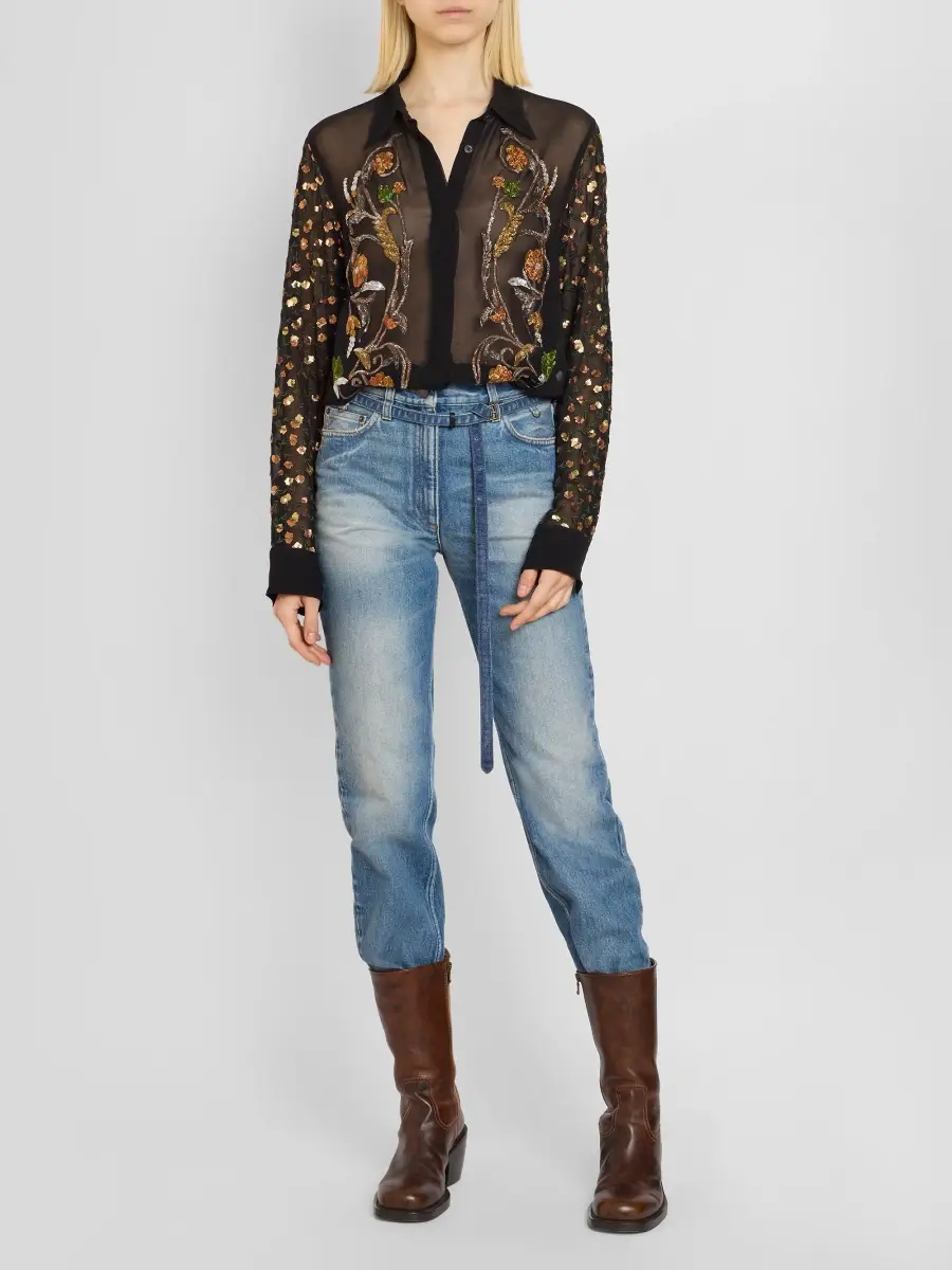 Dries Van Noten Women's Chowy Floral Embellished Sheer Shirt | Thumbnail 2 Dries Van Noten Women's Chowy Floral Embellished Sheer Shirt | Thumbnail 2