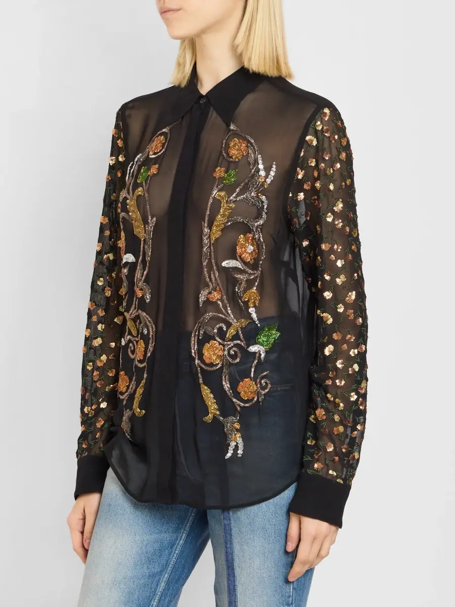 Dries Van Noten Women's Chowy Floral Embellished Sheer Shirt | Thumbnail 4 Dries Van Noten Women's Chowy Floral Embellished Sheer Shirt | Thumbnail 4