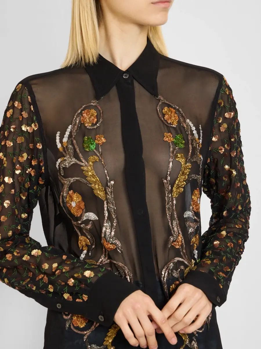 Dries Van Noten Women's Chowy Floral Embellished Sheer Shirt | Thumbnail 5 Dries Van Noten Women's Chowy Floral Embellished Sheer Shirt | Thumbnail 5