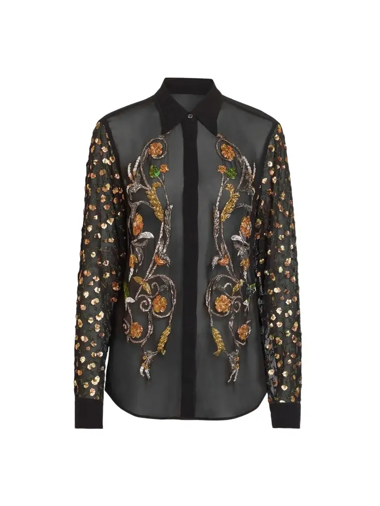 Dries Van Noten Women's Chowy Floral Embellished Sheer Shirt