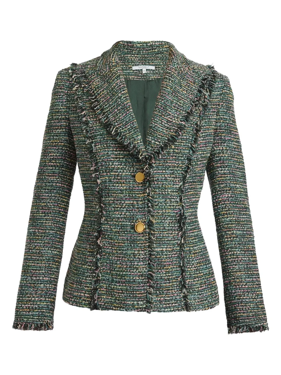 Santorelli Women's Fringed Tweed Jacket
