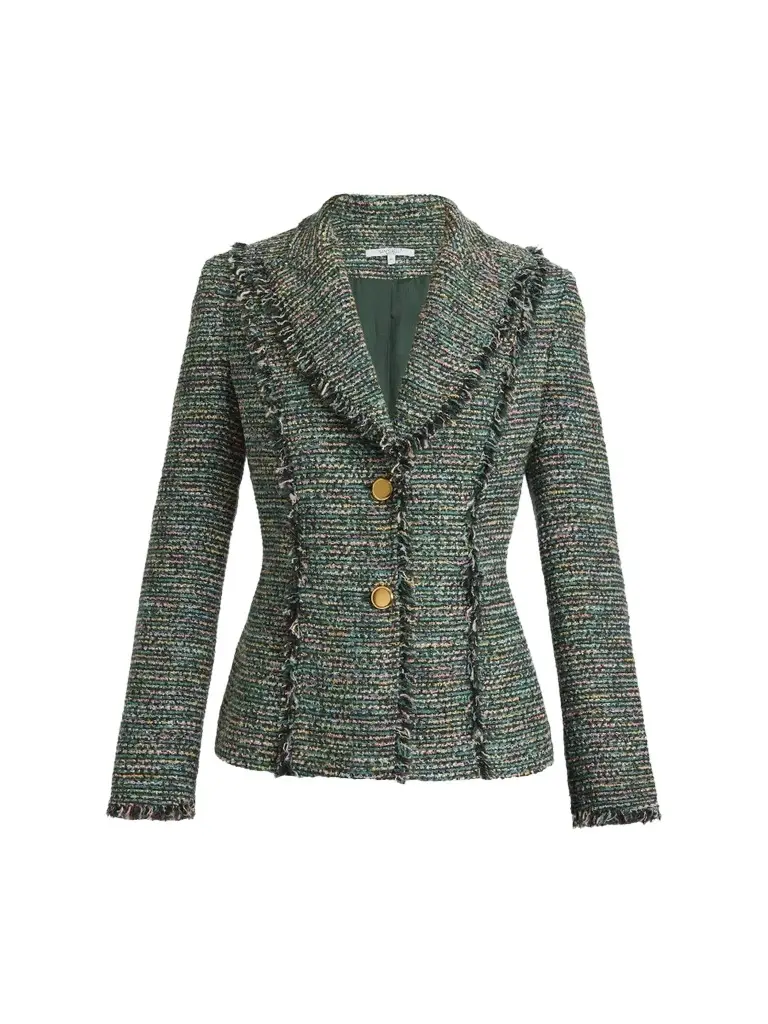 Santorelli Women's Fringed Tweed Jacket