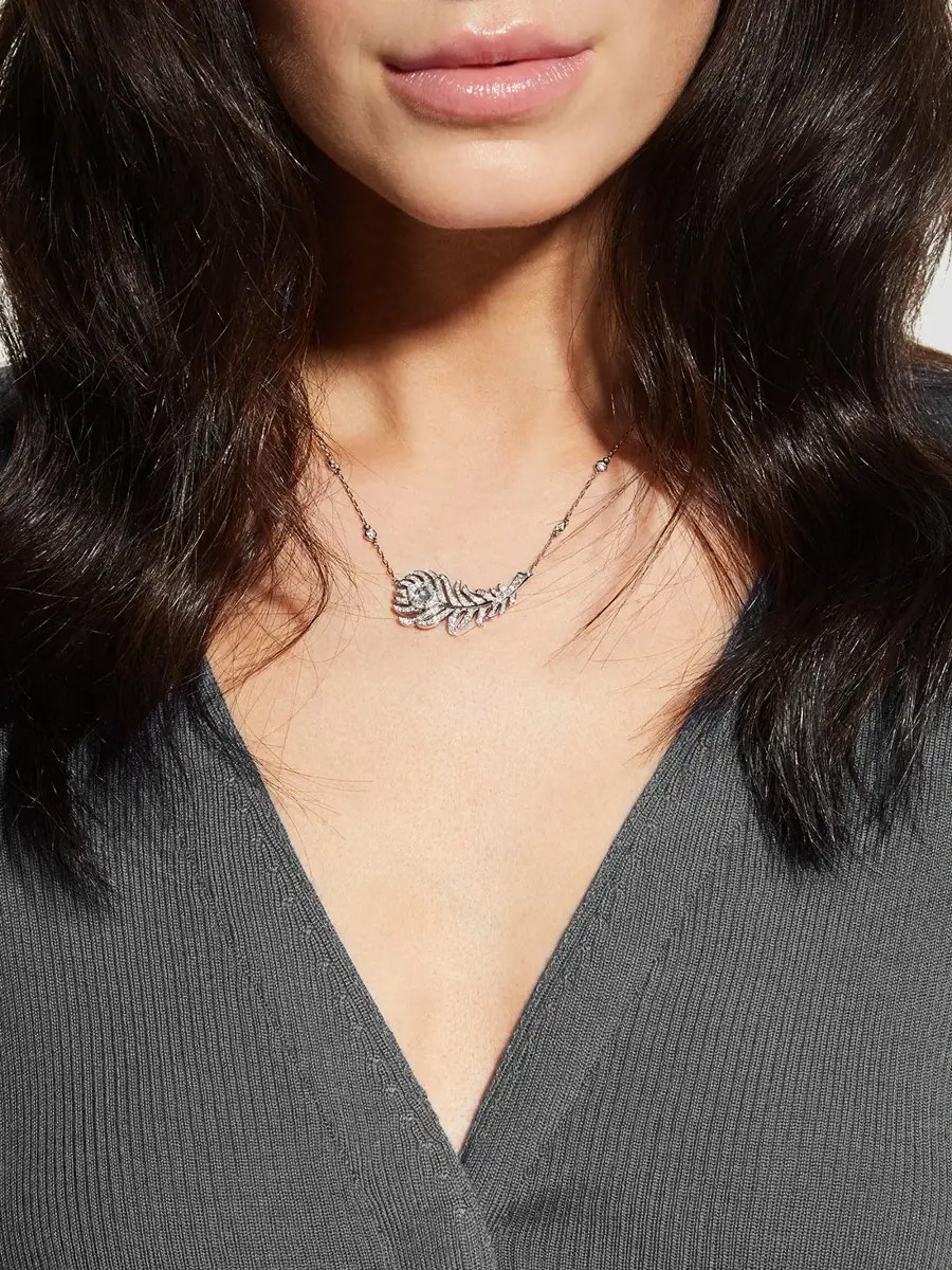 Boucheron Women's Plume de Paon 18K White Gold & 0.97 TCW Diamond Pendant Necklace | Thumbnail 2 Boucheron Women's Plume de Paon 18K White Gold & 0.97 TCW Diamond Pendant Necklace | Thumbnail 2
