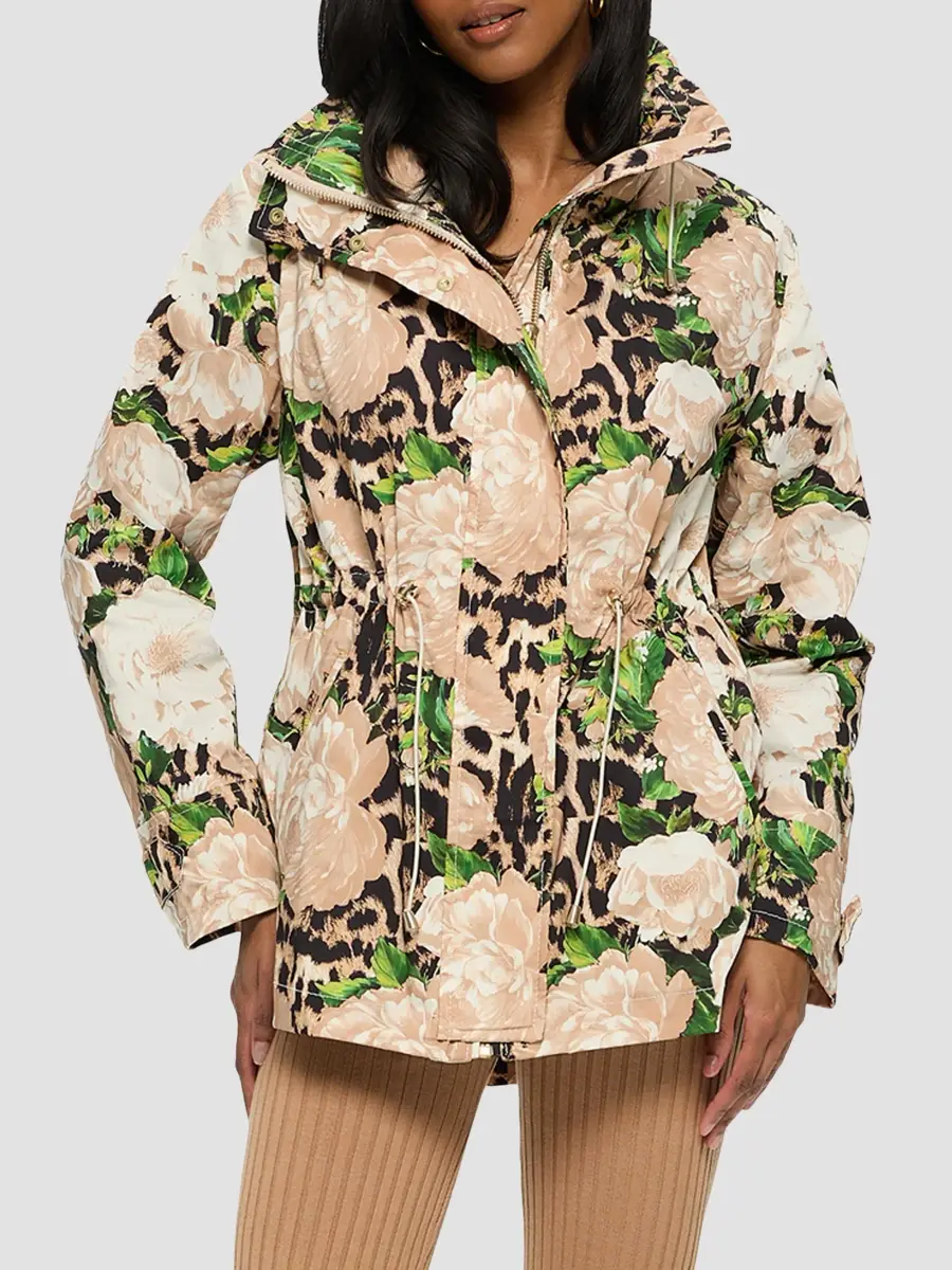 Gorski Women's Lightweight Jacket with Concealed Hood - Beige Multi | Thumbnail 2 Gorski Women's Lightweight Jacket with Concealed Hood - Beige Multi | Thumbnail 2