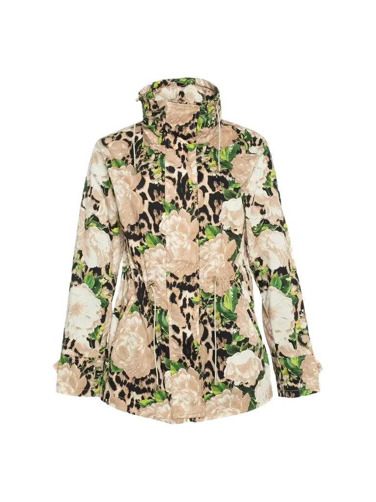 Women's Lightweight Jacket with Concealed Hood - Beige Multi