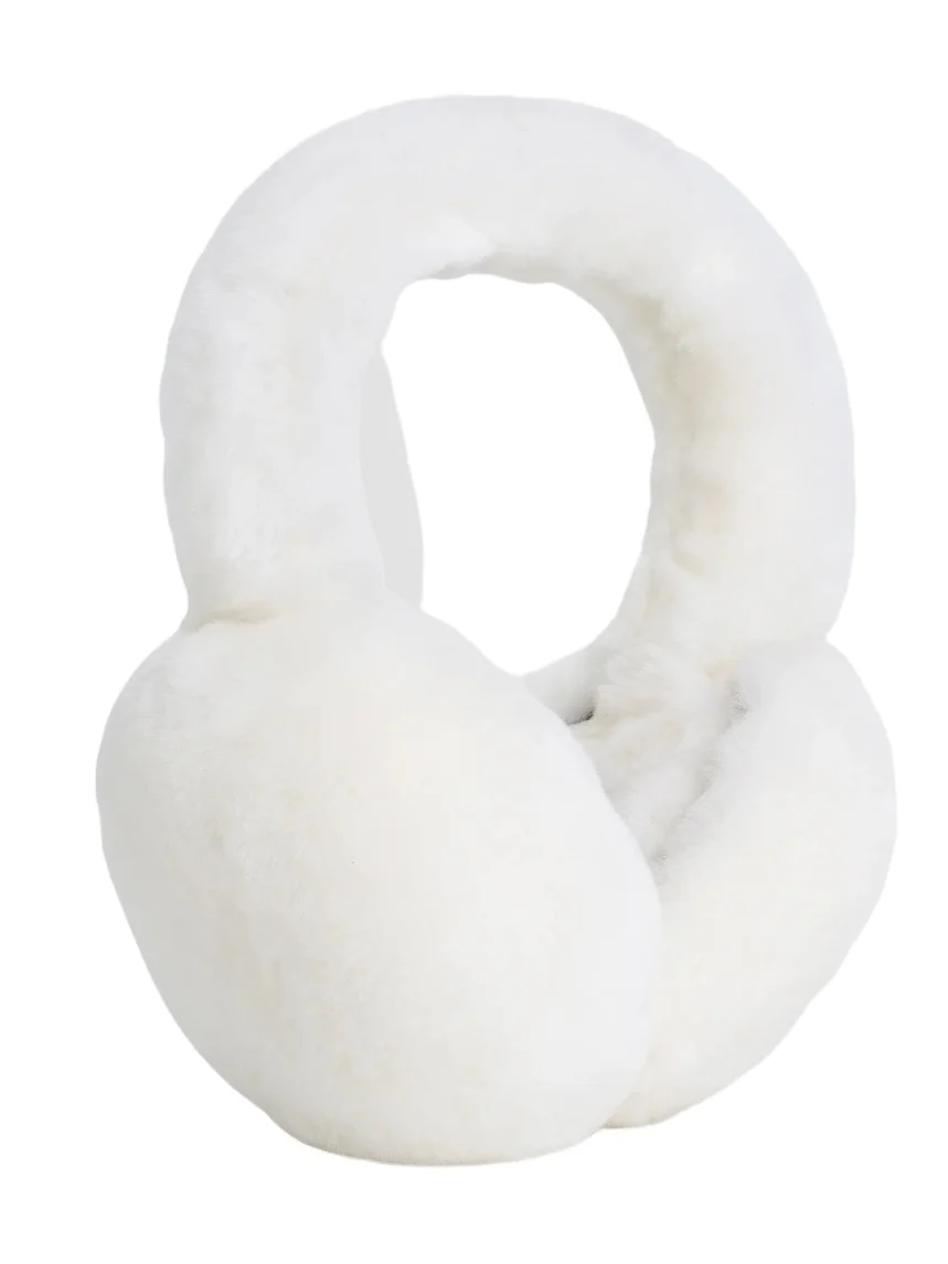 Women's Select Shearling Lamb Earmuffs with Covered Band - Ivory