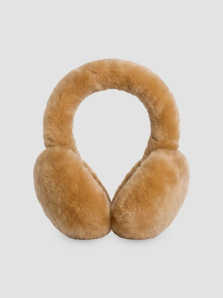 Gorski Women's Select Shearling Lamb Earmuffs with Covered Band - Camel | Thumbnail 2 Gorski Women's Select Shearling Lamb Earmuffs with Covered Band - Camel | Thumbnail 2
