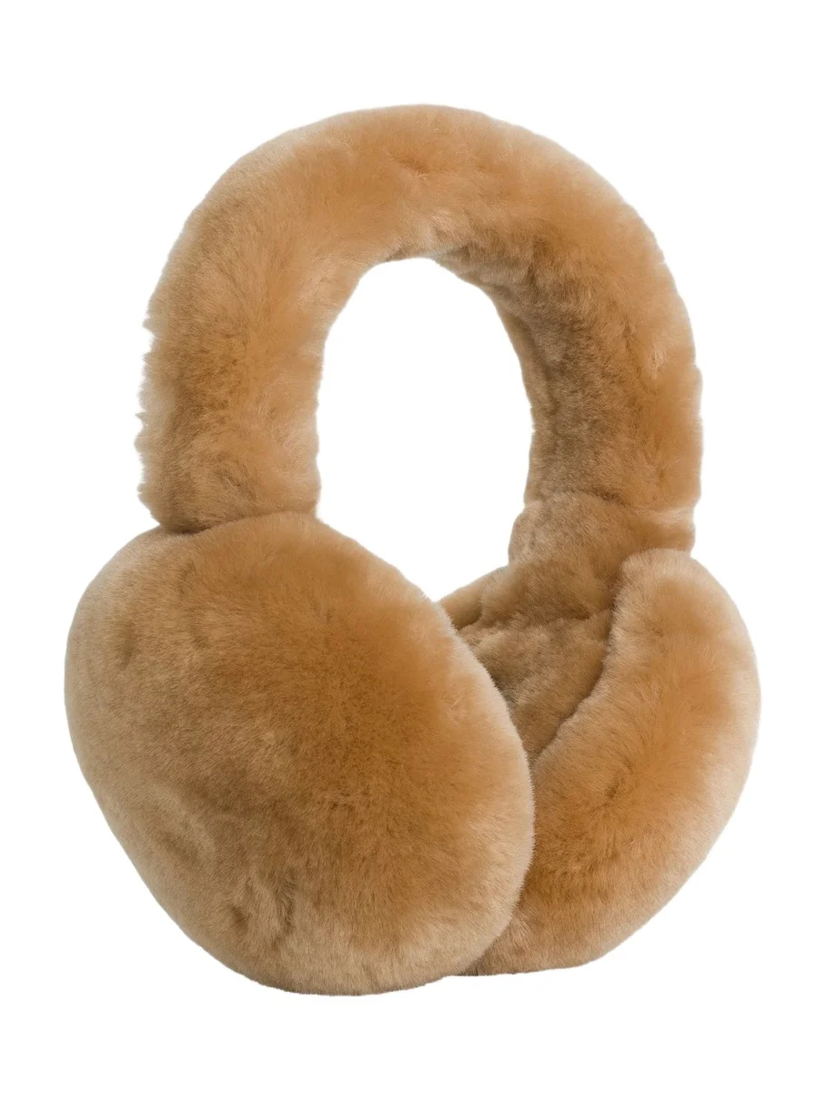 Women's Select Shearling Lamb Earmuffs with Covered Band - Camel Women's Select Shearling Lamb Earmuffs with Covered Band - Camel