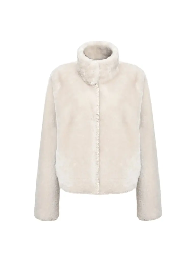 Women's Reversible Merino Shearling Lamb Coat with Embroidery - Cream