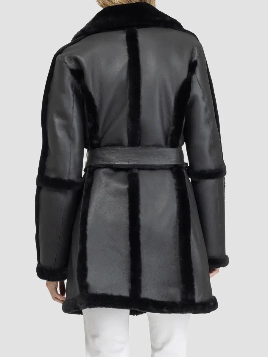 Gorski Women's Merino Shearling Lamb Stroller Coat with Spill Seam, Belt | Thumbnail 5 Gorski Women's Merino Shearling Lamb Stroller Coat with Spill Seam, Belt | Thumbnail 5