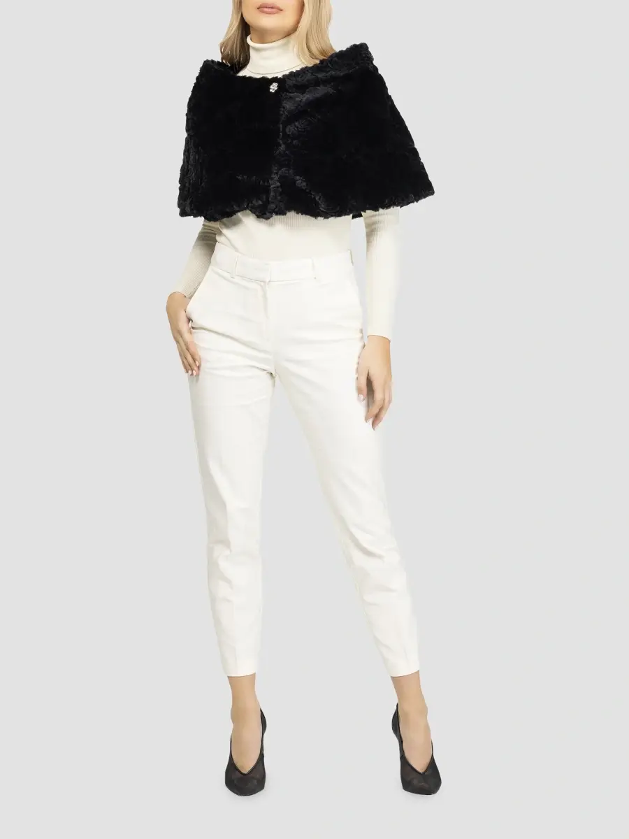 Gorski Women's Select Shearling Lamb Rose Cut Capelet | Thumbnail 2 Gorski Women's Select Shearling Lamb Rose Cut Capelet | Thumbnail 2