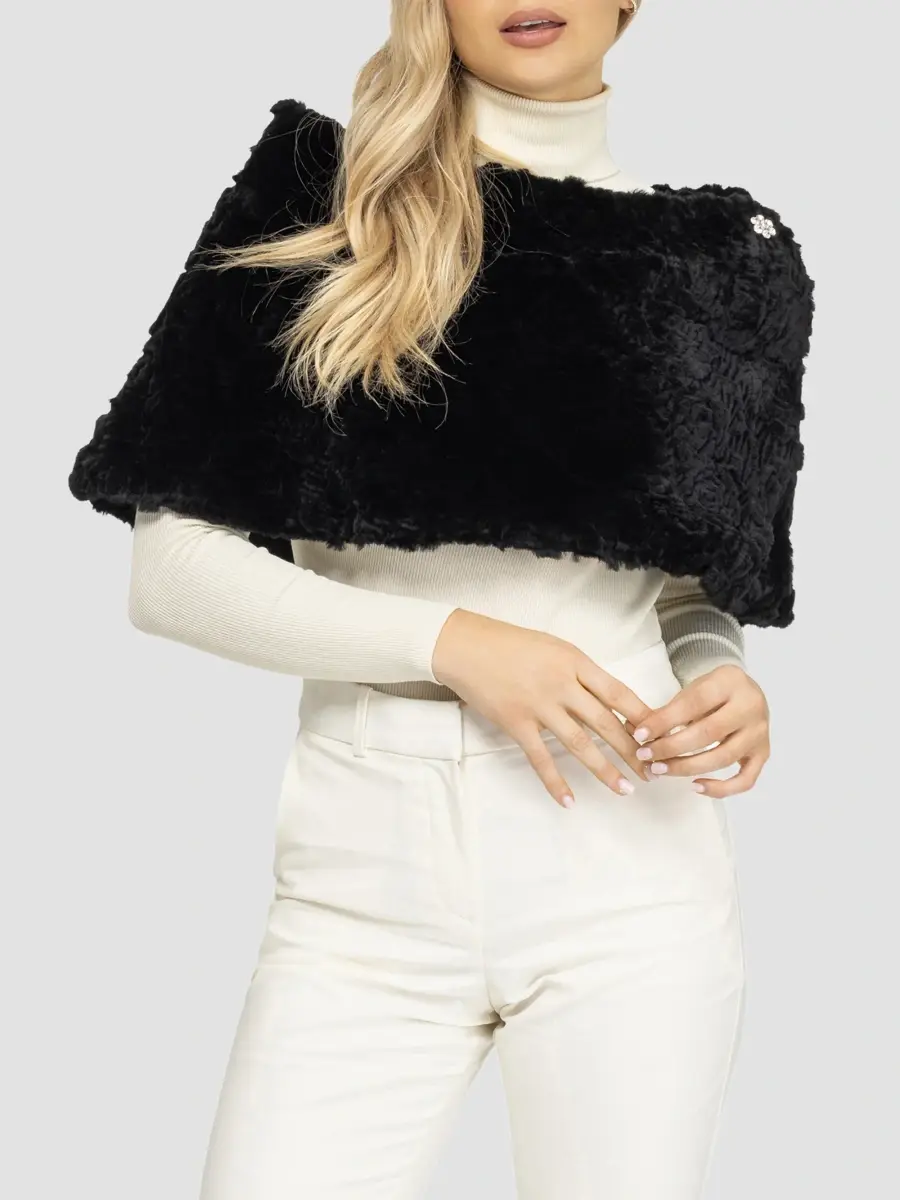 Gorski Women's Select Shearling Lamb Rose Cut Capelet | Thumbnail 3 Gorski Women's Select Shearling Lamb Rose Cut Capelet | Thumbnail 3