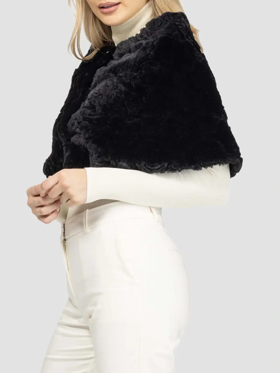 Gorski Women's Select Shearling Lamb Rose Cut Capelet | Thumbnail 4 Gorski Women's Select Shearling Lamb Rose Cut Capelet | Thumbnail 4