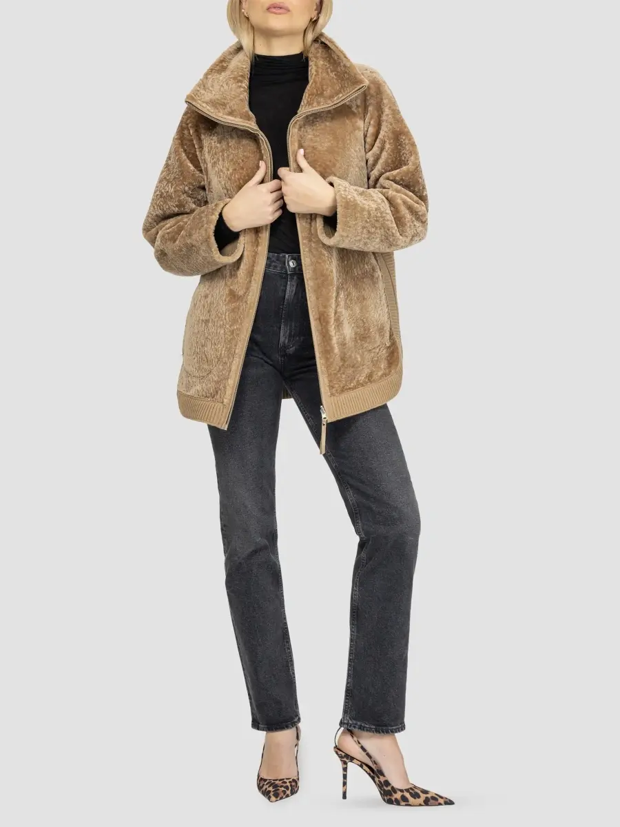 Gorski Women's Textured Shearling Lamb Zip Coat | Thumbnail 2 Gorski Women's Textured Shearling Lamb Zip Coat | Thumbnail 2