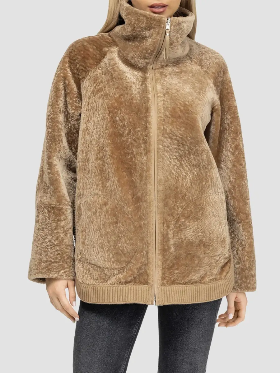 Gorski Women's Textured Shearling Lamb Zip Coat | Thumbnail 3 Gorski Women's Textured Shearling Lamb Zip Coat | Thumbnail 3