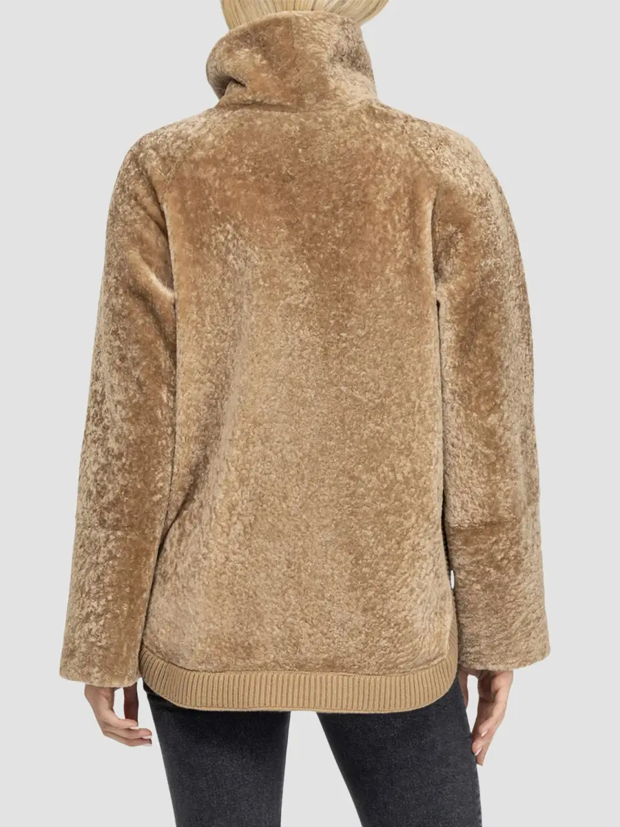 Gorski Women's Textured Shearling Lamb Zip Coat | Thumbnail 4 Gorski Women's Textured Shearling Lamb Zip Coat | Thumbnail 4
