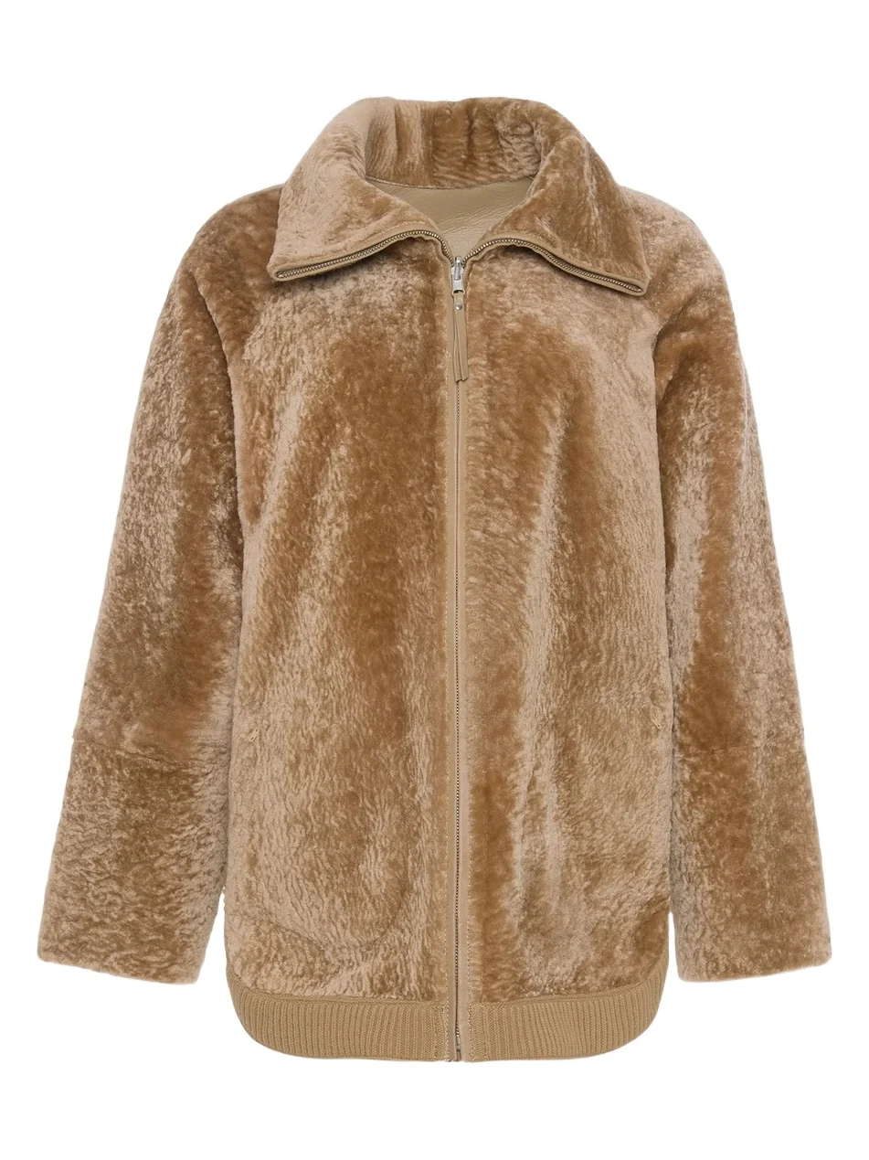 Women's Textured Shearling Lamb Zip Coat Women's Textured Shearling Lamb Zip Coat