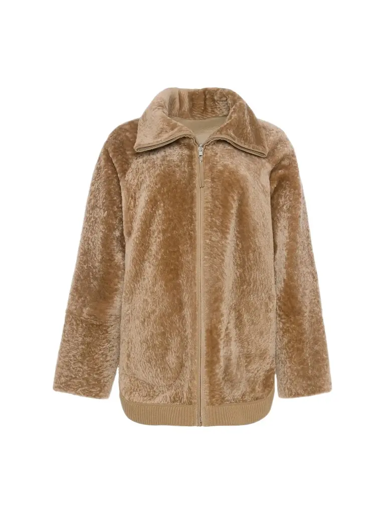Gorski Women's Textured Shearling Lamb Zip Coat