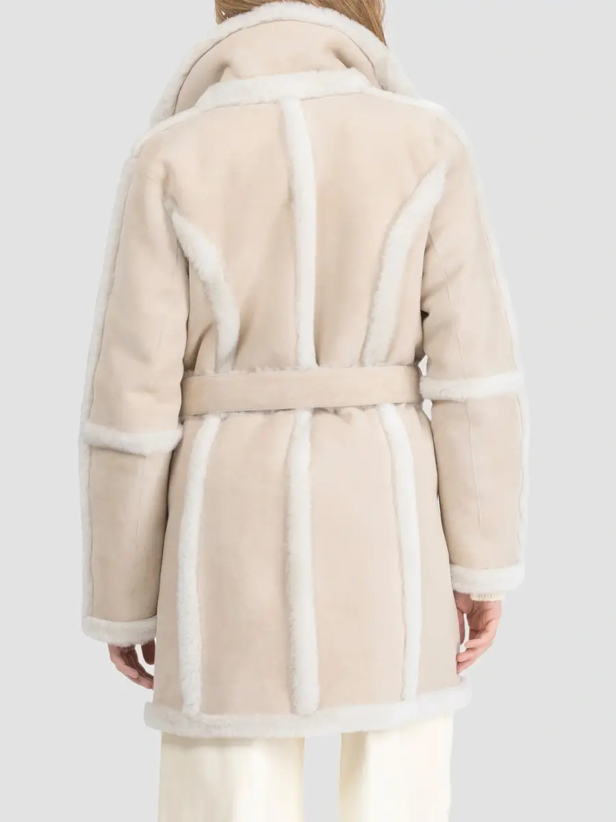Gorski Women's Merino Shearling Lamb Stroller Coat with Spill Seam, Belt | Thumbnail 4 Gorski Women's Merino Shearling Lamb Stroller Coat with Spill Seam, Belt | Thumbnail 4