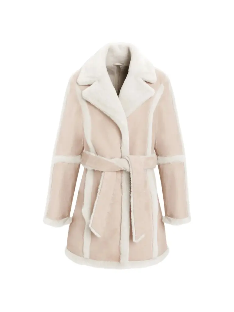Women's Merino Shearling Lamb Stroller Coat with Spill Seam, Belt