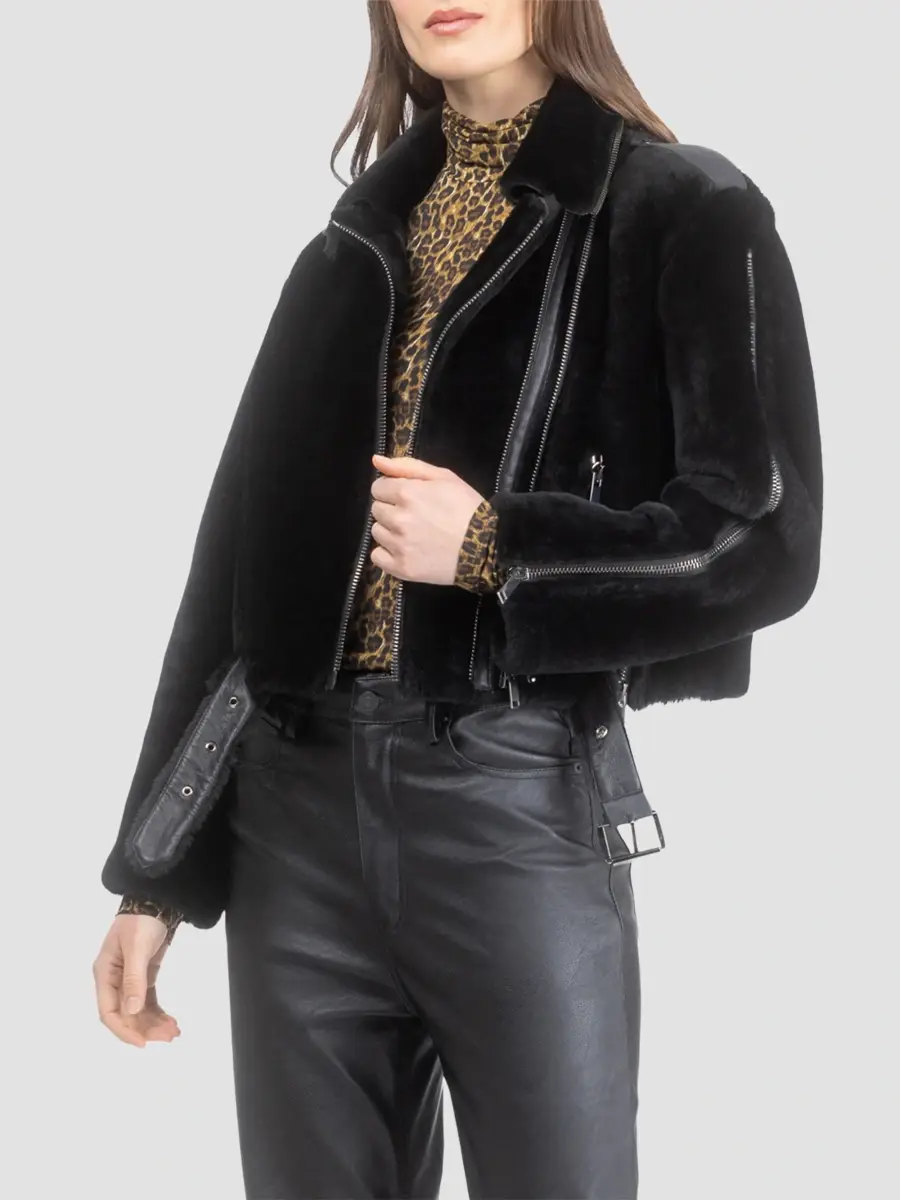 Gorski Women's Select Shearling Lamb and Leather Moto Jacket | Thumbnail 4 Gorski Women's Select Shearling Lamb and Leather Moto Jacket | Thumbnail 4