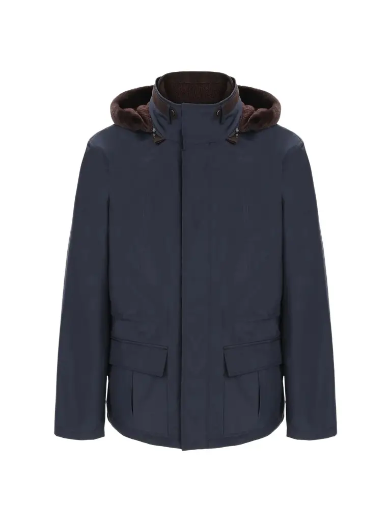Gorski Men's Water Repellent Parka Jacket with Select Shearling Lamb Trim