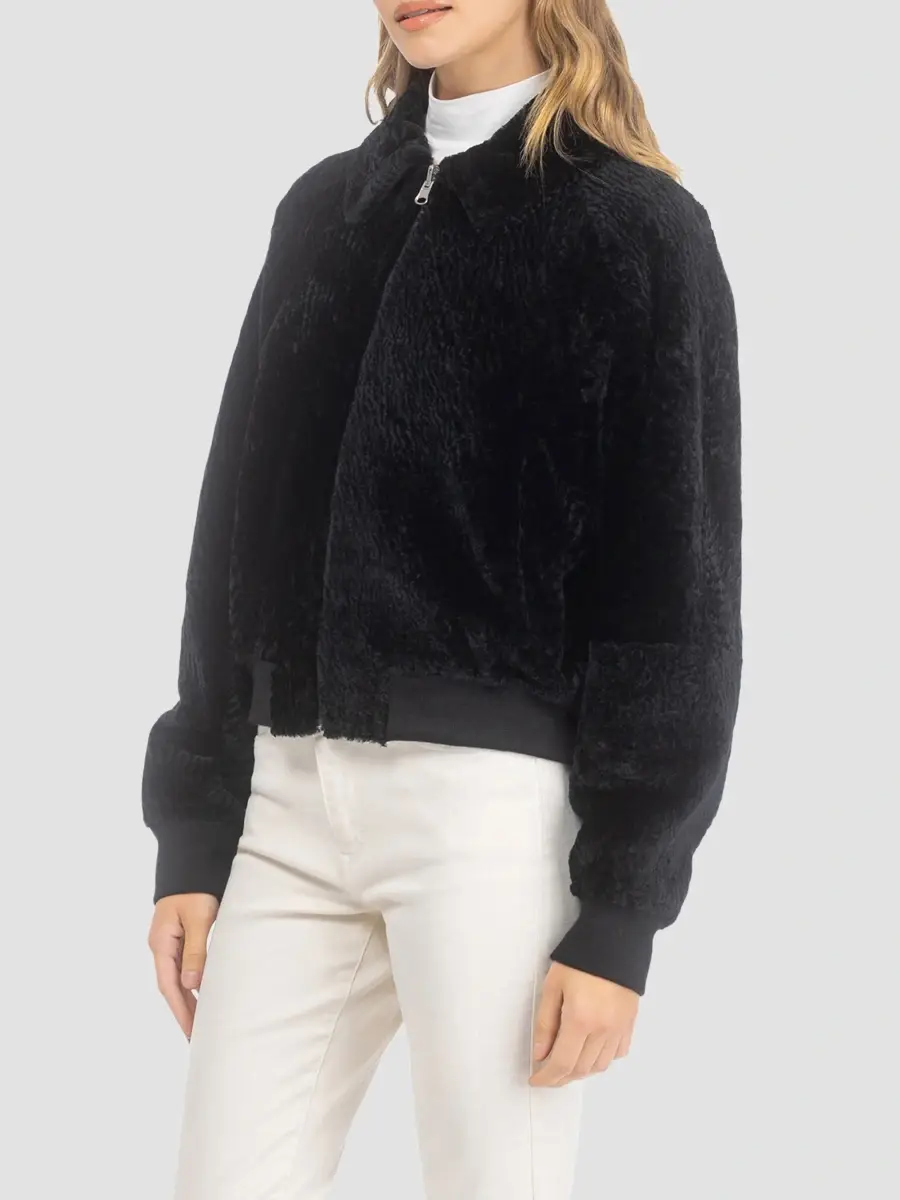 Gorski Women's Reversible Textured Shearling Lamb Zip Jacket | Thumbnail 4 Gorski Women's Reversible Textured Shearling Lamb Zip Jacket | Thumbnail 4