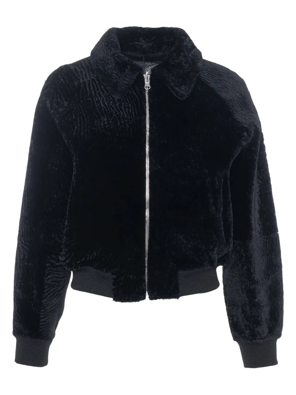 Women's Reversible Textured Shearling Lamb Zip Jacket Women's Reversible Textured Shearling Lamb Zip Jacket