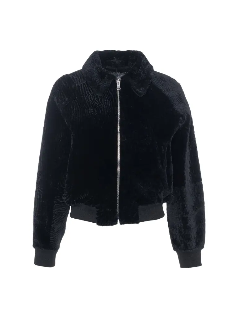 Women's Reversible Textured Shearling Lamb Zip Jacket Women's Reversible Textured Shearling Lamb Zip Jacket