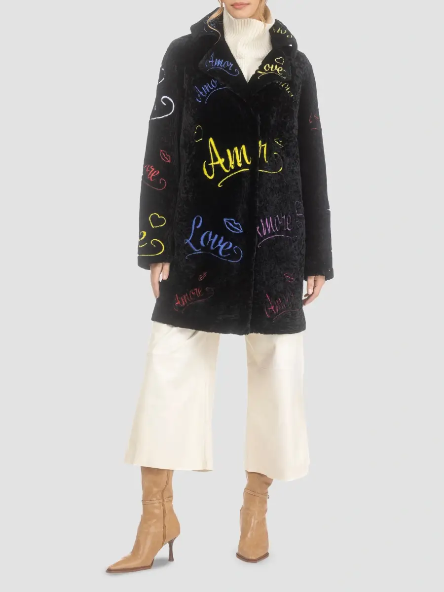 Gorski Women's Select Shearling Lamb Embroidered Love Stroller | Thumbnail 2