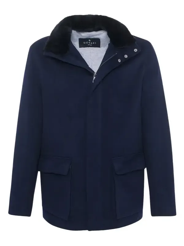 Men's Wool Jacket with Detachable Select Shearling Lamb Collar Men's Wool Jacket with Detachable Select Shearling Lamb Collar