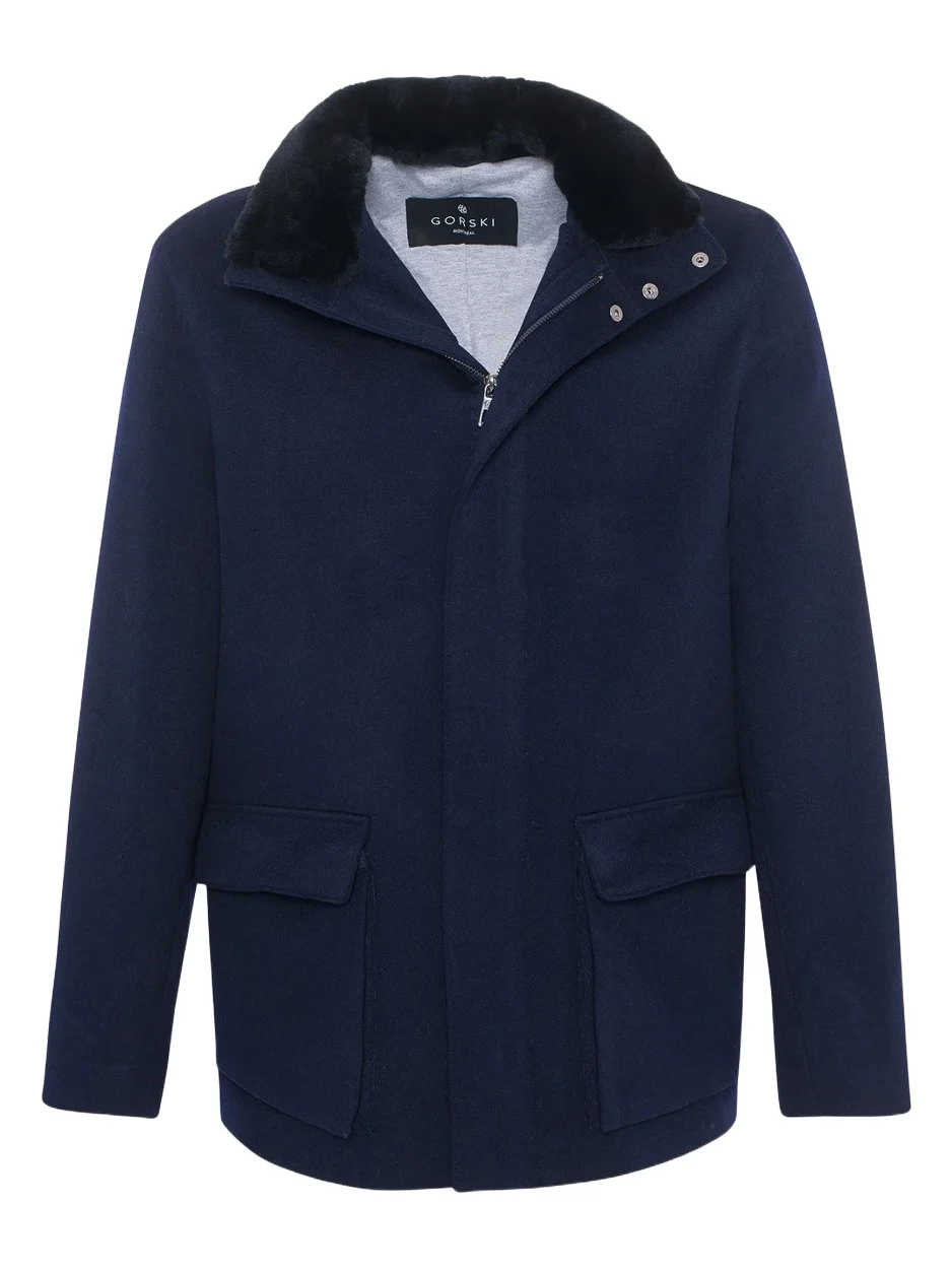 Gorski Men's Wool Jacket with Detachable Select Shearling Lamb Collar