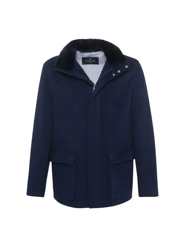 Gorski Men's Wool Jacket with Detachable Select Shearling Lamb Collar