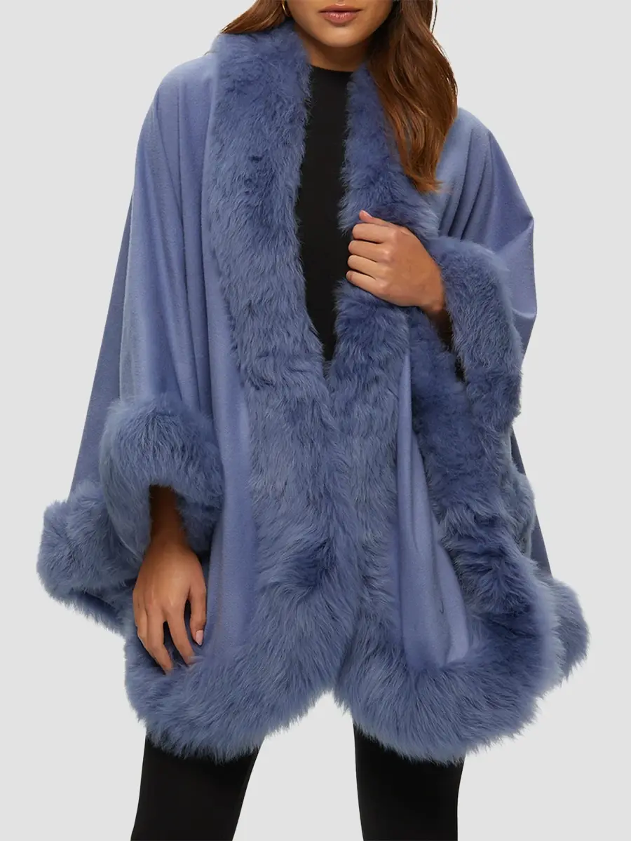 Gorski Women's Cashmere Cape with Toscana Shearling Lamb Trim | Thumbnail 2 Gorski Women's Cashmere Cape with Toscana Shearling Lamb Trim | Thumbnail 2